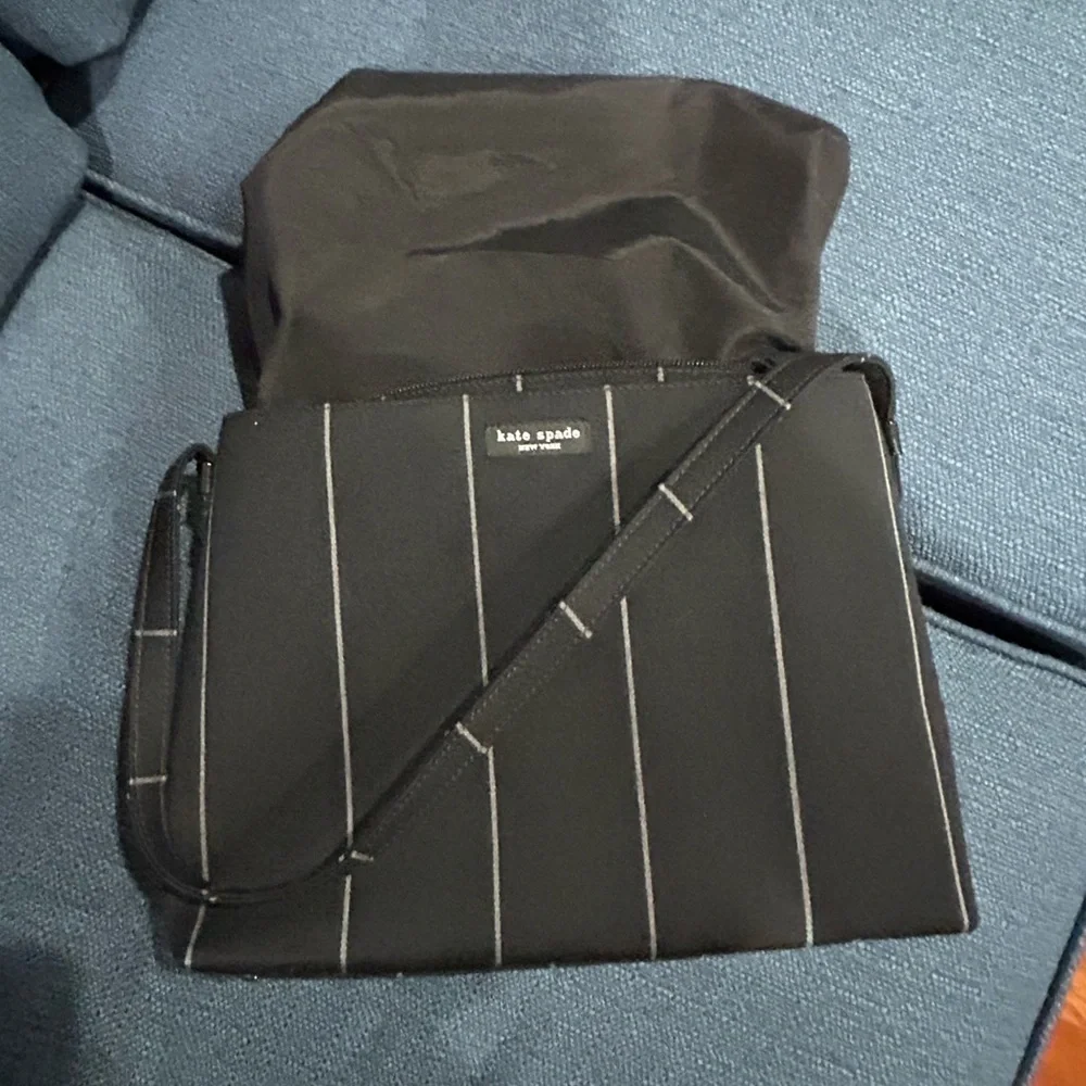 Kate Spade Shoulder Bag Black/Gray Wool Pinstriped Made In Italy